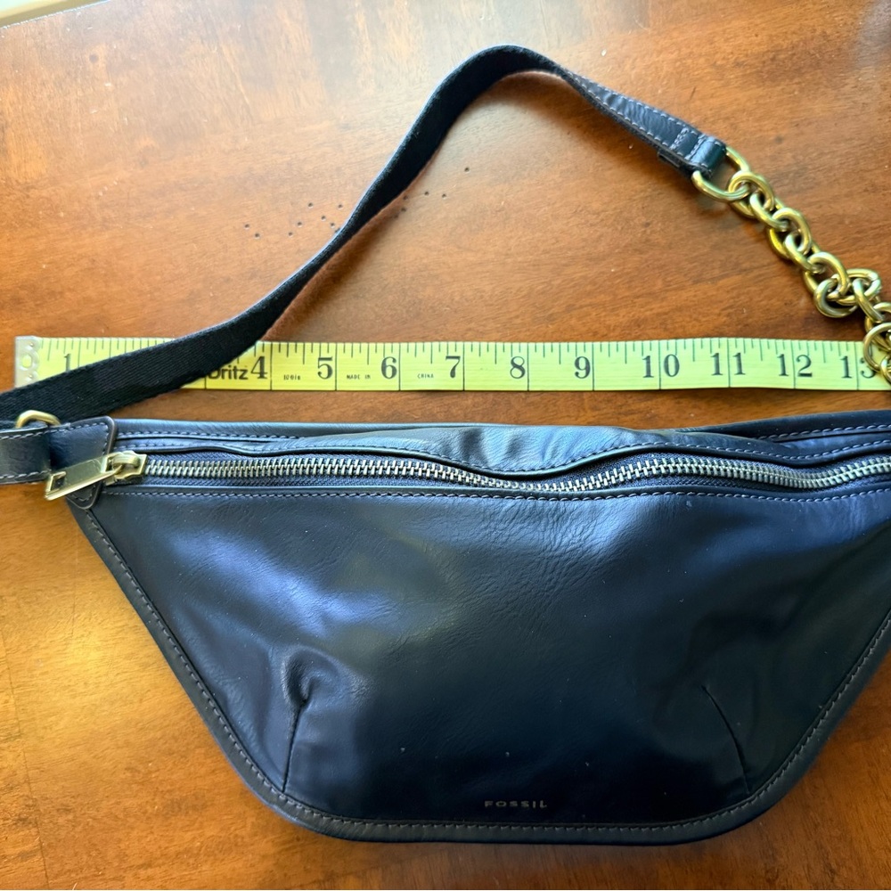 Fossil Black Leather Fanny Pack with Gold Logo